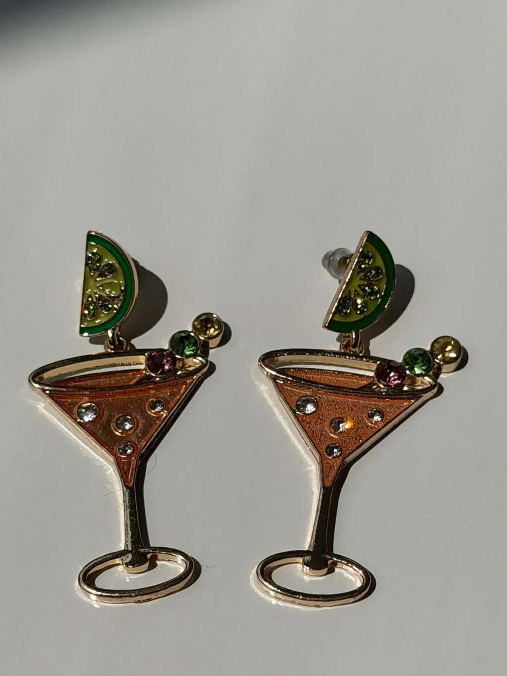 Martini Cocktail Glass Rhinestone Drop Earrings Lime Y2K Statement